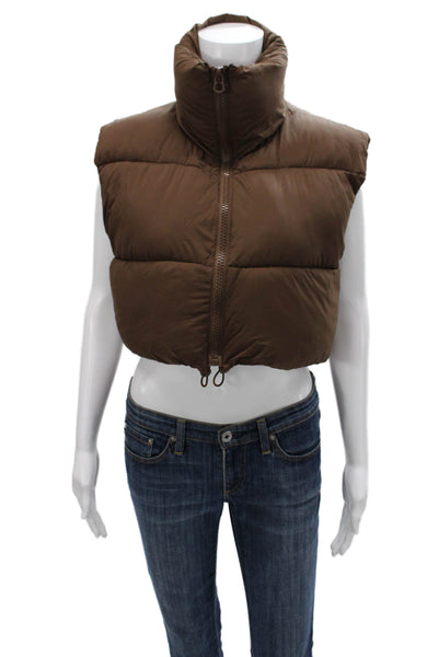 Zara Women Brown Sleeveless Puffer Jacket Zip Nylon Size S