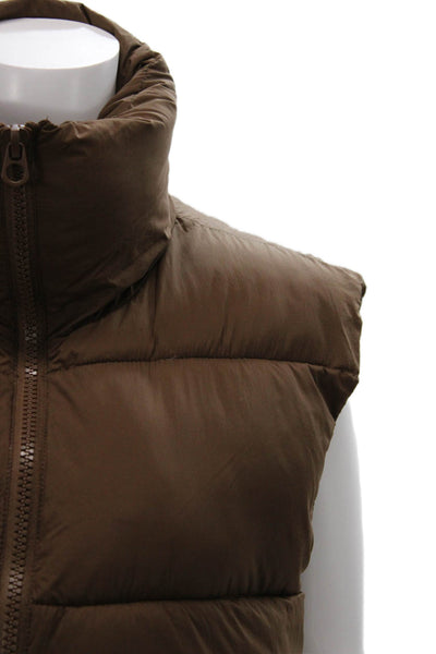 Zara Women Brown Sleeveless Puffer Jacket Zip Nylon Size S