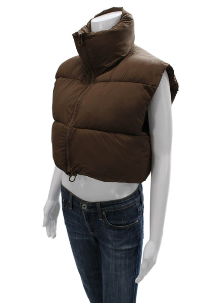 Zara Women Brown Sleeveless Puffer Jacket Zip Nylon Size S