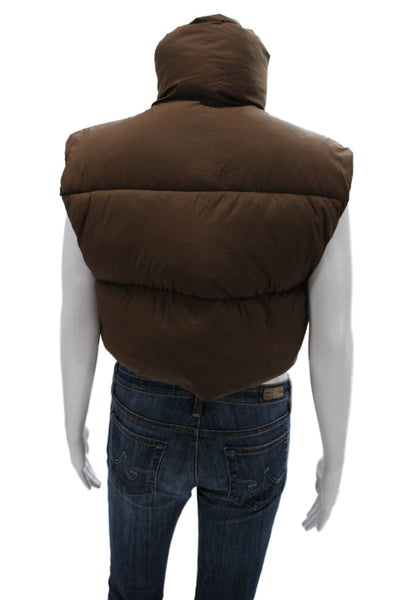 Zara Women Brown Sleeveless Puffer Jacket Zip Nylon Size S