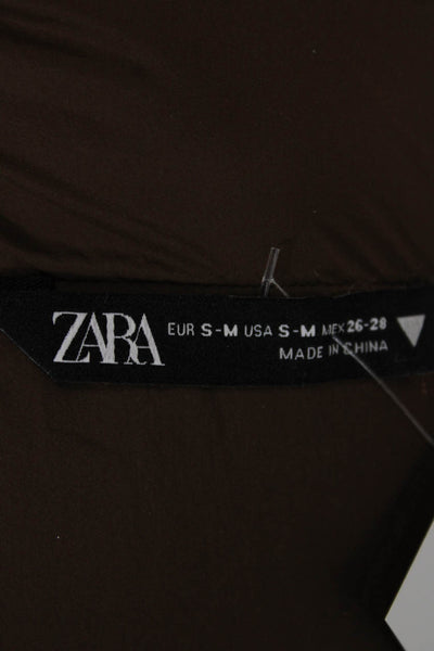 Zara Women Brown Sleeveless Puffer Jacket Zip Nylon Size S