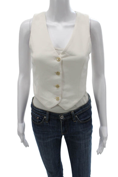 Wilfred Womens White V-Neck Sleeveless Polyester Button Vest Size 0