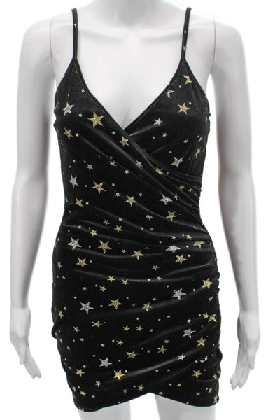 By The Way Womens Bodycon V-Neck Sleeveless Black Star Mini Dress Size 2XS