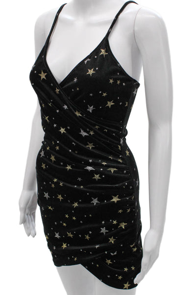 By The Way Womens Bodycon V-Neck Sleeveless Black Star Mini Dress Size 2XS