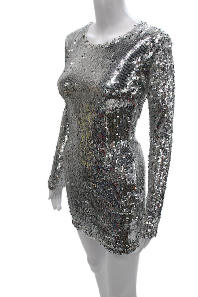Superdown Women Bodycon Dress Silver Polyester Long Sleeve Round Neck Size XS