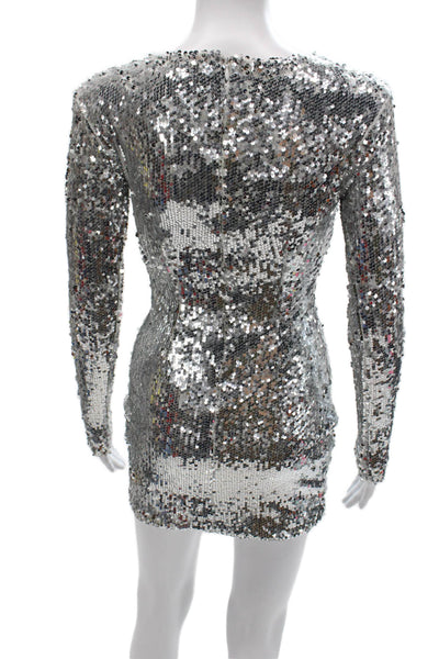 Superdown Women Bodycon Dress Silver Polyester Long Sleeve Round Neck Size XS