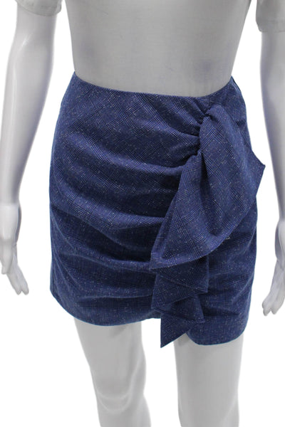 Lovers + Friends Womens Blue Plaid Wrap Mini Skirt Polyester Zip Size XS