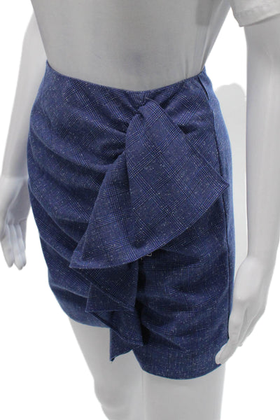 Lovers + Friends Womens Blue Plaid Wrap Mini Skirt Polyester Zip Size XS