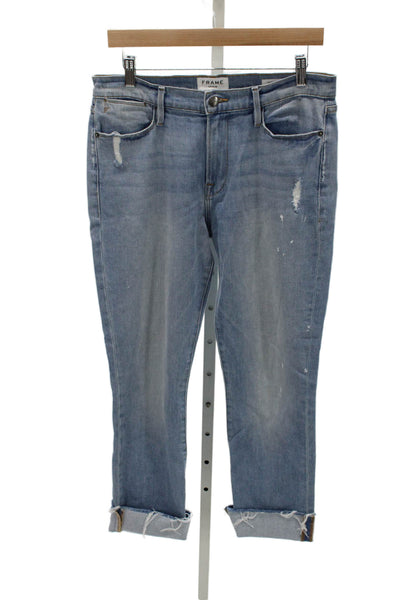 Frame Women Boyfriend Jeans High Rise Blue Cotton Blend Size 30
