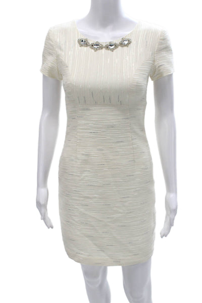Zoe LTD Womens Ivory Sheath Dress Short Sleeve Above Knee Zip Size S