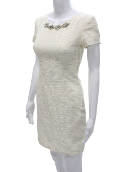 Zoe LTD Womens Ivory Sheath Dress Short Sleeve Above Knee Zip Size S