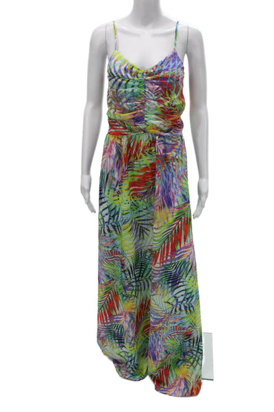Parker Womens Maxi Dress Multicolor Floral V-Neck Sleeveless Midi Zip Size L
