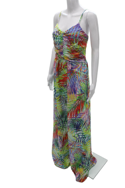 Parker Womens Maxi Dress Multicolor Floral V-Neck Sleeveless Midi Zip Size L