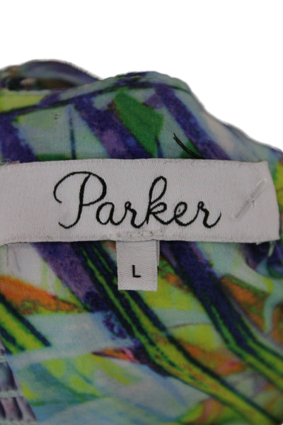 Parker Womens Maxi Dress Multicolor Floral V-Neck Sleeveless Midi Zip Size L