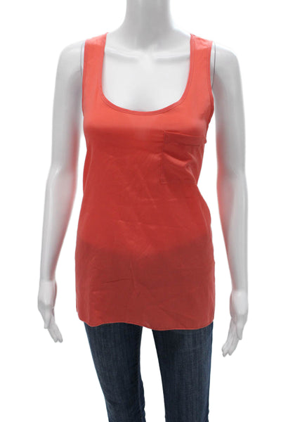Rag & Bone Womens Orange Sleeveless Scoop Neck Basic Tank Silk Blend Size M