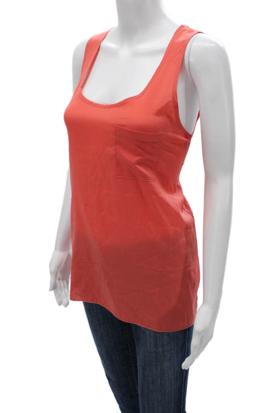 Rag & Bone Womens Orange Sleeveless Scoop Neck Basic Tank Silk Blend Size M