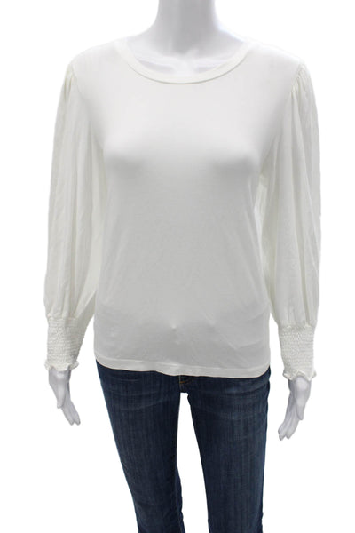 CeCe Women Basic White Nylon Crew Neck Blouse 3/4 Sleeve Size L