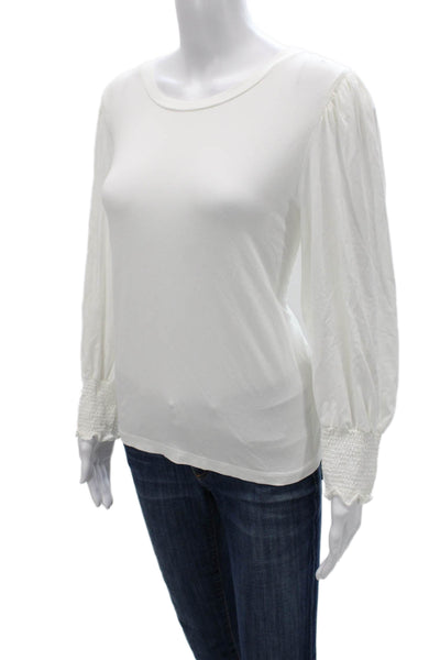CeCe Women Basic White Nylon Crew Neck Blouse 3/4 Sleeve Size L