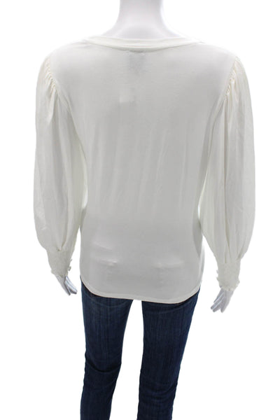 CeCe Women Basic White Nylon Crew Neck Blouse 3/4 Sleeve Size L