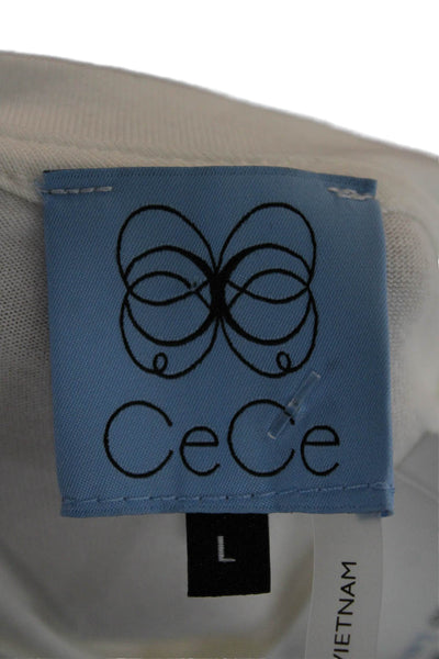 CeCe Women Basic White Nylon Crew Neck Blouse 3/4 Sleeve Size L