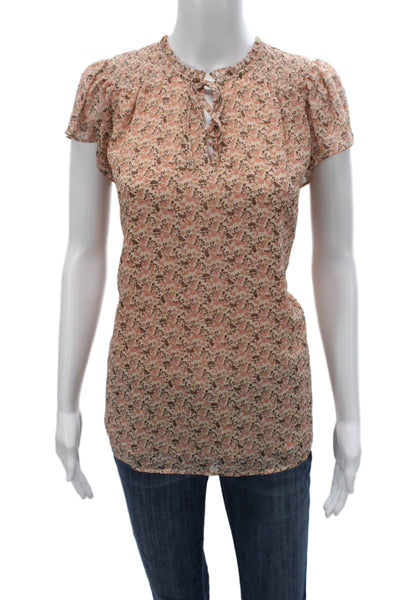 Cupcakes And Cashmere Women Multicolor Floral Tie Neck Blouse Size M