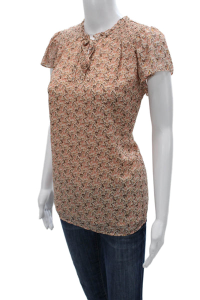 Cupcakes And Cashmere Women Multicolor Floral Tie Neck Blouse Size M