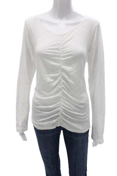 Frame Womens Basic Cotton V-Neck Long Sleeve T-Shirt White Size L