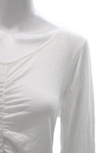 Frame Womens Basic Cotton V-Neck Long Sleeve T-Shirt White Size L