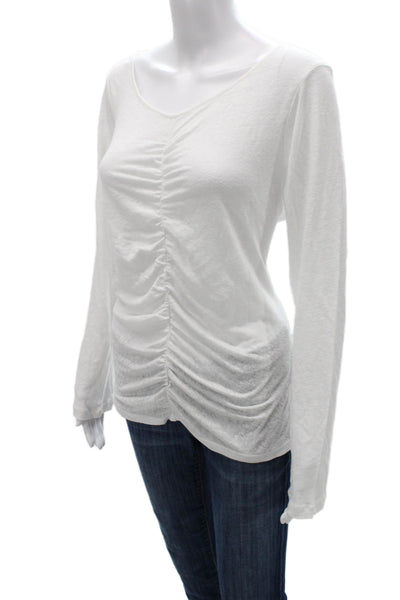 Frame Womens Basic Cotton V-Neck Long Sleeve T-Shirt White Size L