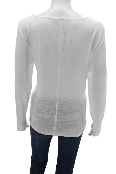 Frame Womens Basic Cotton V-Neck Long Sleeve T-Shirt White Size L