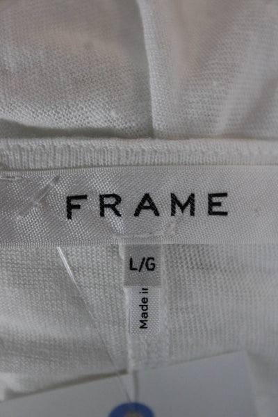 Frame Womens Basic Cotton V-Neck Long Sleeve T-Shirt White Size L