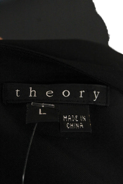 Theory Womens Silk Blend Boat Neck Basic Blouse Black 3/4 Sleeve Button Size L