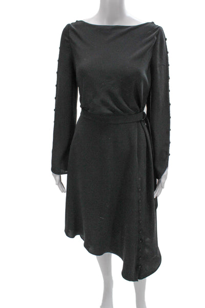 Karen Millen Women A-Line Dress Black Knee-Length Boat Neck Long Sleeve Size 8