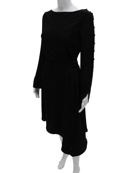 Karen Millen Women A-Line Dress Black Knee-Length Boat Neck Long Sleeve Size 8