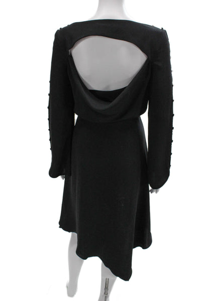 Karen Millen Women A-Line Dress Black Knee-Length Boat Neck Long Sleeve Size 8