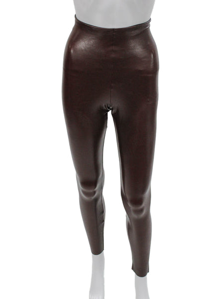 Commando Womens Ankle Faux Leather Leggings Brown Size S