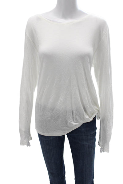 Young Fabulous & Broke Womens White Boat Neck Long Sleeve Basic T-Shirt Size L