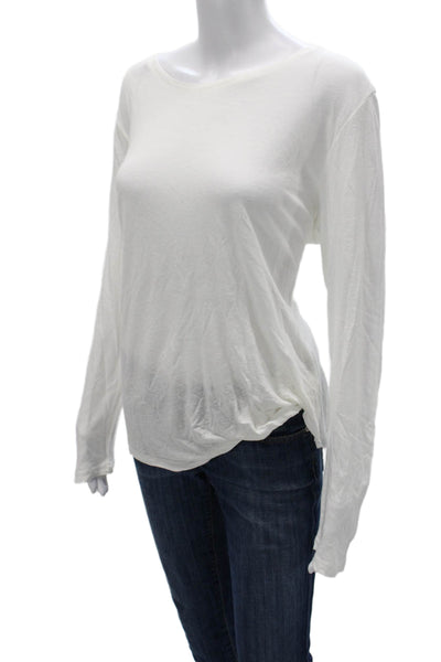 Young Fabulous & Broke Womens White Boat Neck Long Sleeve Basic T-Shirt Size L