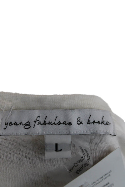 Young Fabulous & Broke Womens White Boat Neck Long Sleeve Basic T-Shirt Size L