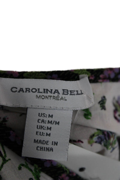 Carolina Belle Womens White Floral V-Neck Cotton Tie Blouse Size M