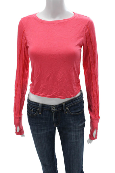 Intimately Free People Women Cropped Long Sleeve T-Shirt Pink Crewneck Size S
