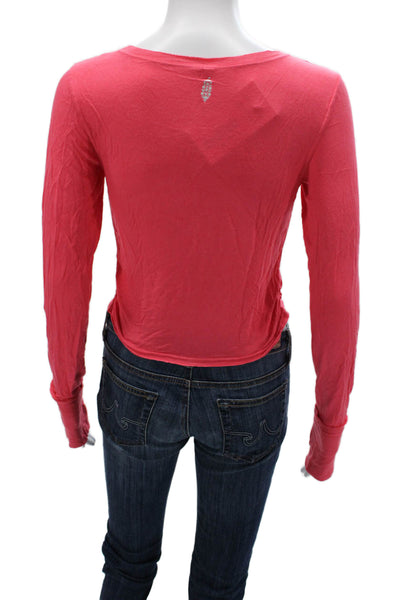 Intimately Free People Women Cropped Long Sleeve T-Shirt Pink Crewneck Size S