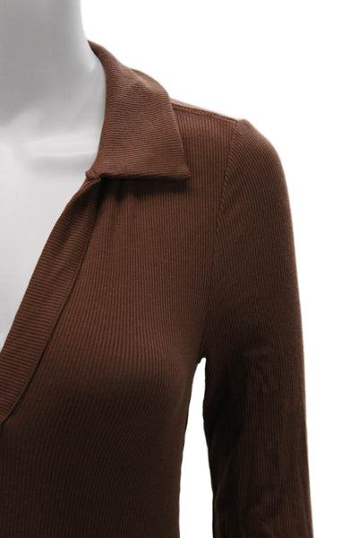 Paige Women Collared Basic Polo Brown Long Sleeve Modal Spandex Size XS