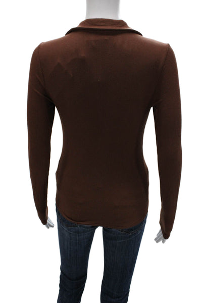 Paige Women Collared Basic Polo Brown Long Sleeve Modal Spandex Size XS