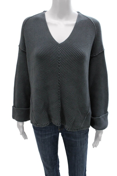 Free People Womens Pullover Sweater Gray V Neck Cotton Long Sleeve Size XS