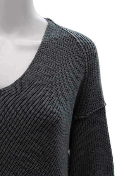 Free People Womens Pullover Sweater Gray V Neck Cotton Long Sleeve Size XS