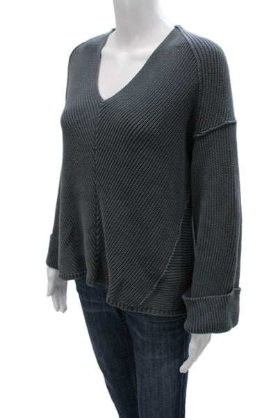 Free People Womens Pullover Sweater Gray V Neck Cotton Long Sleeve Size XS