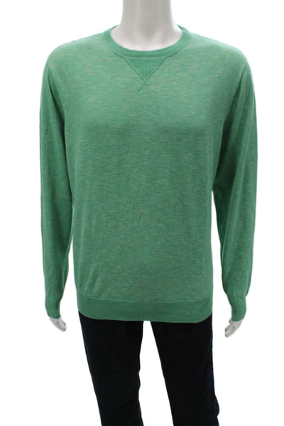 J Crew Mens Pullover Sweater Green 100% Cotton Crewneck Long Sleeve Size L