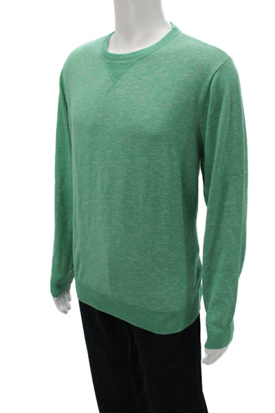 J Crew Mens Pullover Sweater Green 100% Cotton Crewneck Long Sleeve Size L