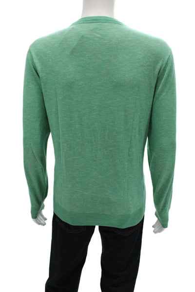 J Crew Mens Pullover Sweater Green 100% Cotton Crewneck Long Sleeve Size L